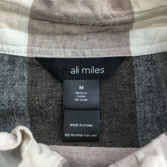 Ali Miles Linen Blend Button Up Tunic sz M Nova Check Plaid Ruffle Babydoll NEW - Picture 10 of 11